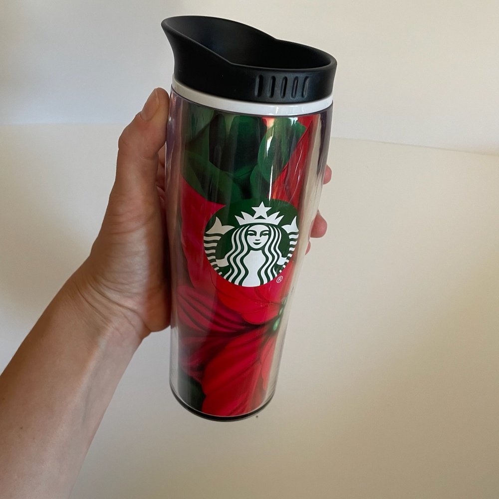 Starbucks "Christmas Poinsettia" Travel Coffee Tumbler w/ Lid 16 fl. oz.